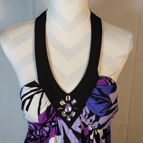 BCX Beaded Hawaiian Mini Halter Dress - Picture 2 of 9